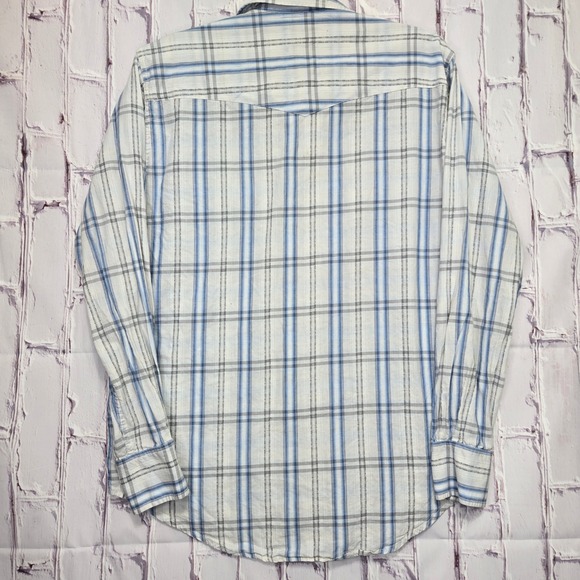 VTG Lucky Brand Dungarees America Plaid Western Pearl Snap Button Shirt Men Sm - Picture 6 of 11